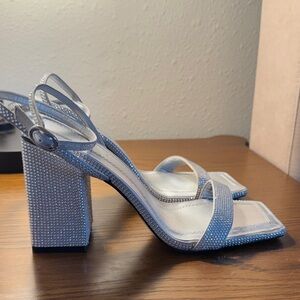 Silver Rhinestone Strappy Block Heels